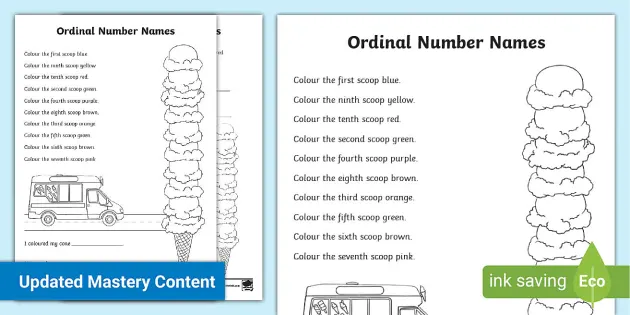 ordinal number ice cream coloring worksheet number order