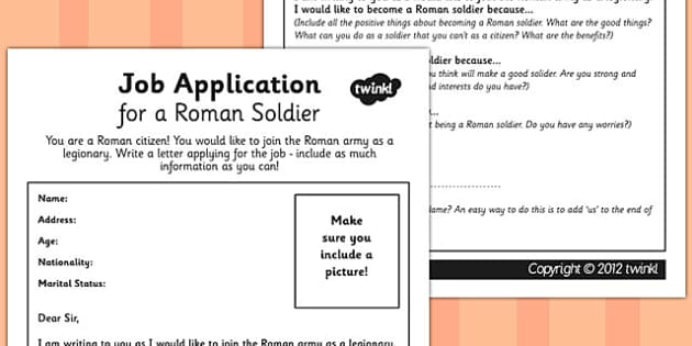 Roman Soldier Job Application Writing Frame Romans Soldiers