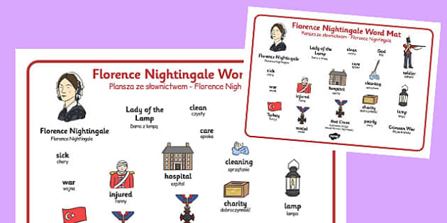 Florence Nightingale Word Mat Polish Translation Twinkl