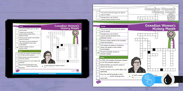 Canadian Women #39 s History Month Crossword Twinkl