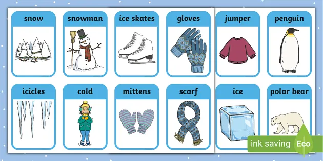 Winter Flashcards, Winter Words and Pictures