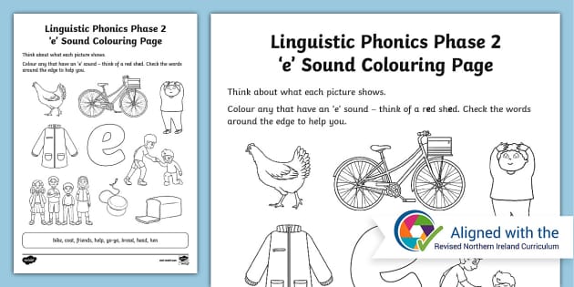 Linguistic Phonics Phase 2 'e' Sound Colouring Page