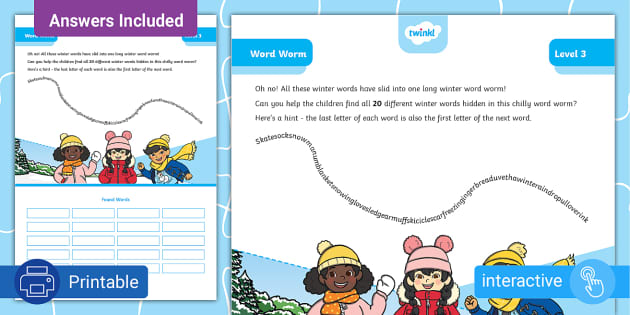 Winter Word Worm - L3 - Twinkl - Kids Puzzles (teacher made)