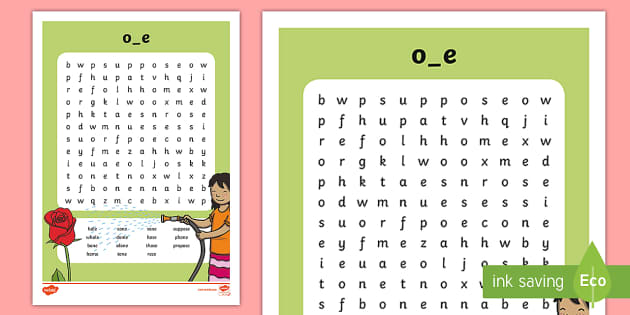 Split 'o_e' Digraph Differentiated Word Search - vowel ...