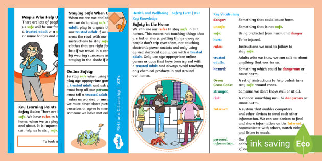 PSHE and Citizenship KS1 Safety First Knowledge Organiser