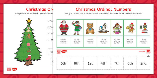 クリスマスの順序数プリント（英語）Christmas Themed Ordinal Numbers