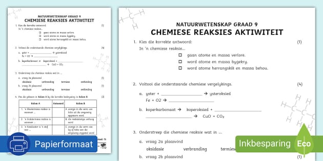 Chemiese Reaksies Aktiwiteit (teacher Made) - Twinkl