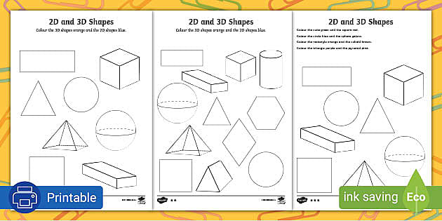 2D and 3D Shapes Colouring Page (Teacher-Made) - Twinkl