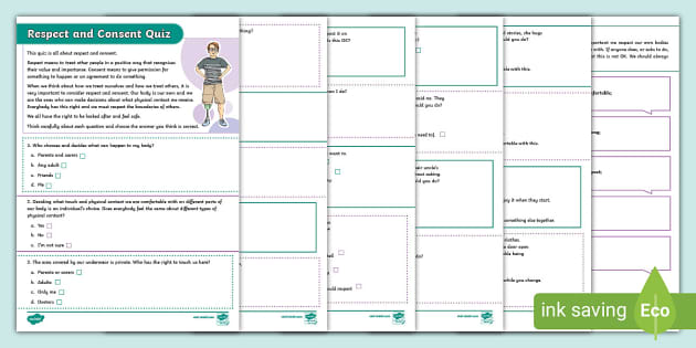 UKS2 PSHE Consent Quiz Activity Sheets - Respect And Consent