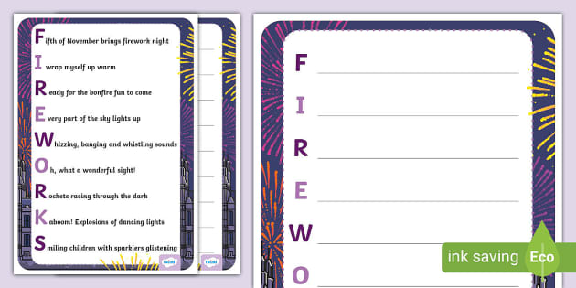 Fireworks Acrostic Poem Example (Hecho por educadores)