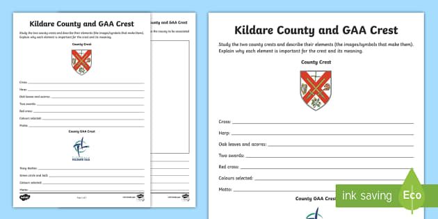 Kildare County and GAA Crest Worksheet / Worksheet - Twinkl