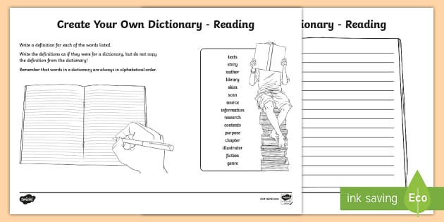 Reading Key Vocabulary Create Your Own Dictionary - Twinkl