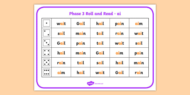 phase phonic 1 worksheets roll, 3 ai read and Phoneme phase Mat 3, Read Roll  Phase