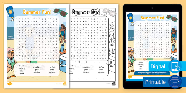 Easy Summer Word Search Printable | Puzzle Activity For Kids