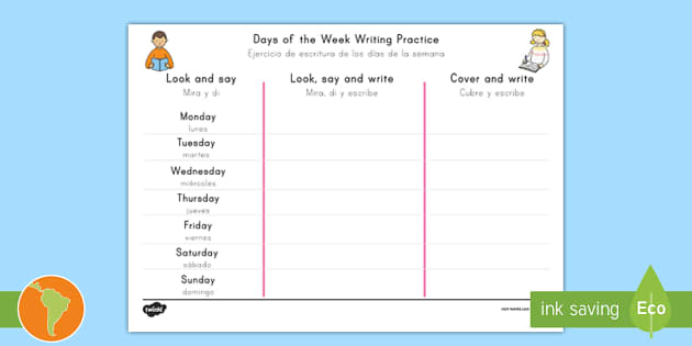 Days Of The Week Poster English/Spanish (Teacher-Made), 59% OFF