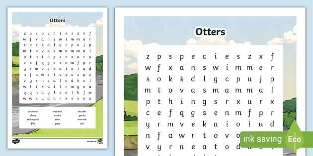 Otter Word Search,early morning work,wet play - Twinkl