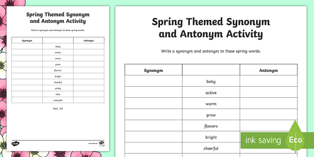 Spring Themed Synonym And Antonym Worksheet Teacher Made