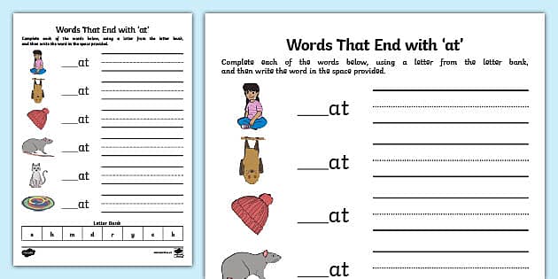 Word Ending Worksheets For Kindergarten