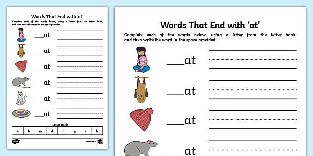 Words Ending in at Worksheet teacher made Twinkl