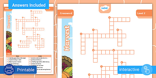 Harvest Crossword - Level 2 - Twinkl - Kids Puzzles - Twinkl