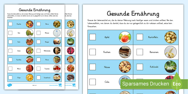 Gesunde Ernährung - Checkliste (teacher Made) - Twinkl