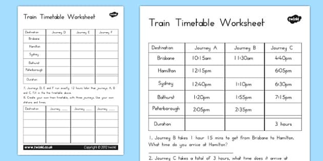 Train Timetable Worksheet - australia, train timetable
