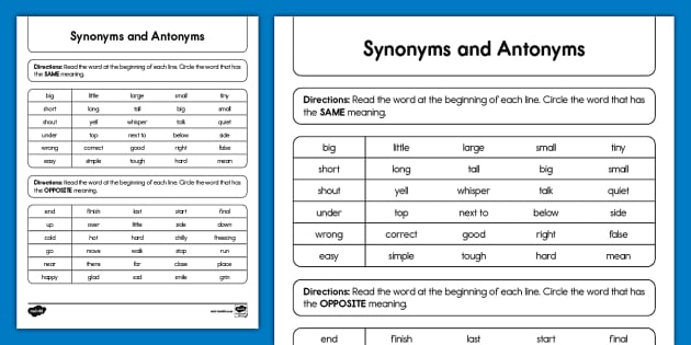 Synonyms Game - Reading Worksheets, Spelling, Grammar, Comprehension,  Lesson Plans