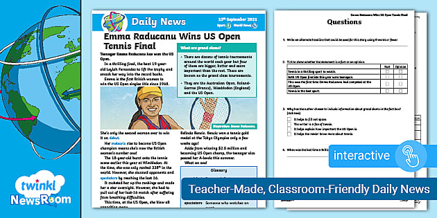 Interactive PDF Daily NewsRoom Story - Emma Raducanu Wins US Open (ages ...