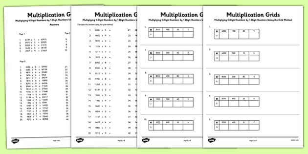 Multiplying 4 Digit Numbers By 1 Digit Numbers Worksheets