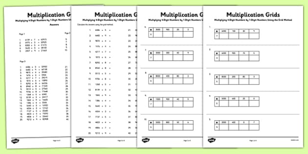 multiplying 4 digit numbers by 1 digit numbers using grid method