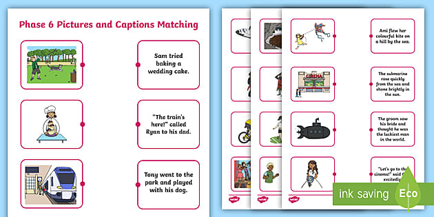 Phase 6 Pictures and Captions Matching Worksheet - Twinkl