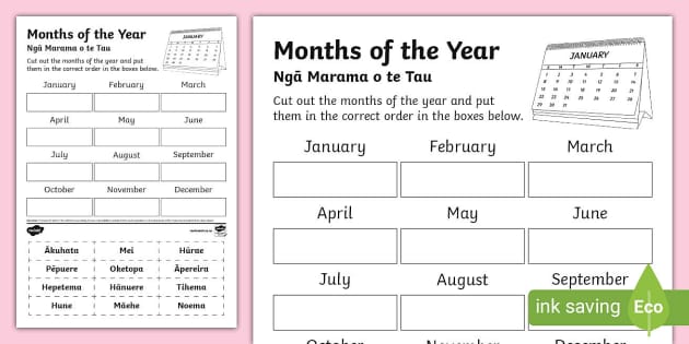 Te Reo Māori Months of the Year Cut and Stick Activity