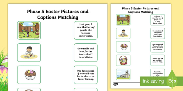 Phase 5 Easter Pictures and Captions Matching Worksheet