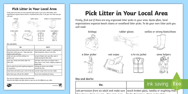 Pick Litter in Your Local Area Activity - Twinkl