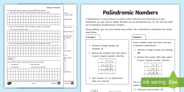 👉 Palindromic Numbers Worksheet - Twinkl - KS2 - Twinkl