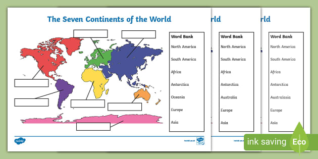 The Seven Continents Labeling Activity Sheet