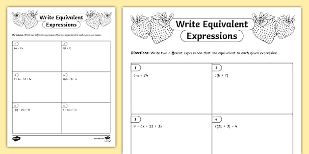 Seventh Grade Write Equivalent Expressions Practice - Twinkl