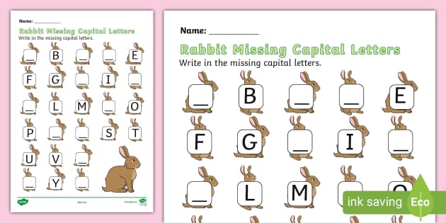 Rabbit Missing Capital Letters Worksheet (Teacher Made)