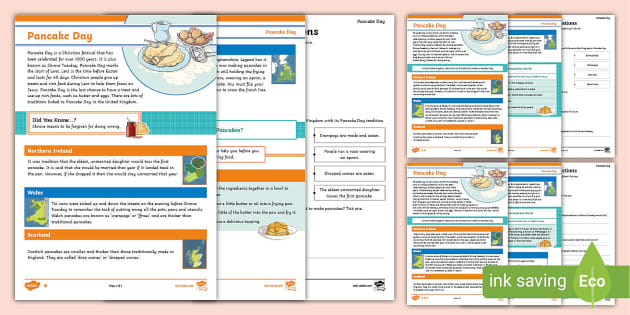 LKS2 Pancake Day Differentiated Reading Comprehension