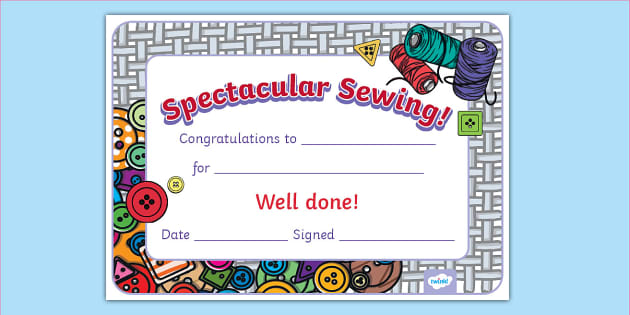 Spectacular Sewing Certificate (teacher made) - Twinkl