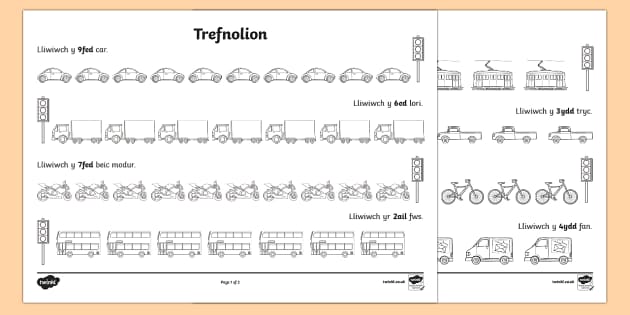 Taflen weithgaredd Trefnolion Traffig (teacher made)