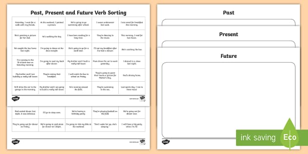 Past Present Future Verbs In Sentences Sorting Worksheet