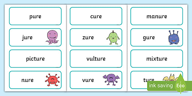 Real and Alien 'ure' Word Cards