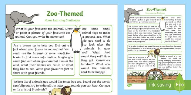 Zoo-Themed Home Learning Challenges Reception FS2 - Twinkl