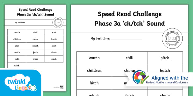 NI Linguistic Phonics Phase 3a 'ch/tch' Sound Speed Read Challenge