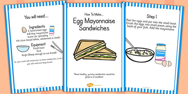 Egg Mayonnaise Sandwich Recipe Cards teacher Made Twinkl