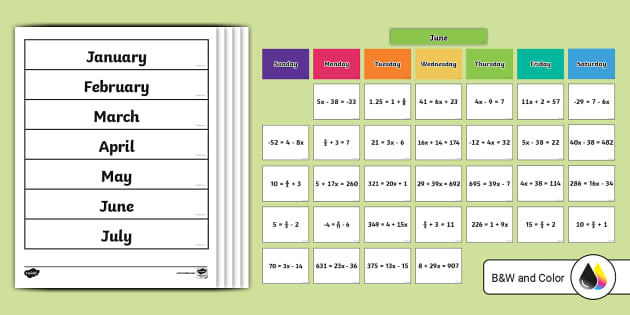 Two-Step Equations Math Classroom Calendar for 6th-8th Grade