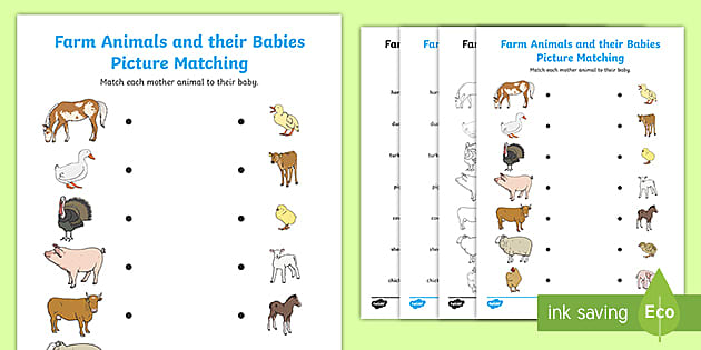 Farm Animals and Their Babies Matching Worksheet | Pre-K/K-1