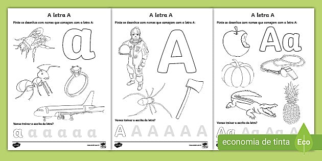 Colorindo desenhos com a vogal A - Atividade Educativa para Pré-Escola (4 e  5 anos)