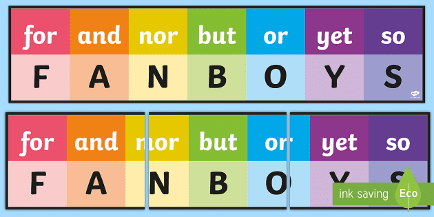 Subordinating and Coordinating Conjunctions Display Cards I SAW A WABUB  FANBOYS